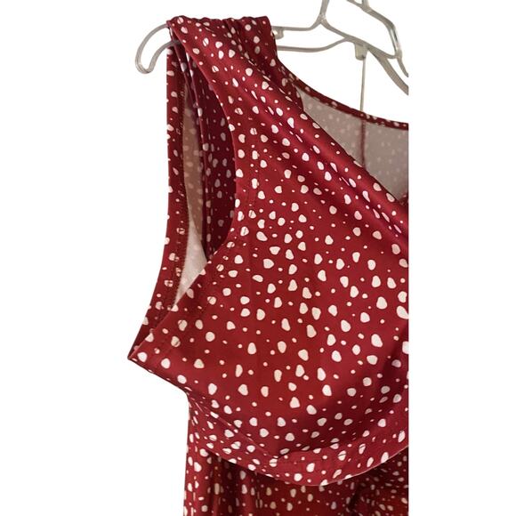 NWT ~ Red & White Ruched Front Dress ~ Open Drape Sleeveless Sleeves ~ Plus XXL - Picture 4 of 5